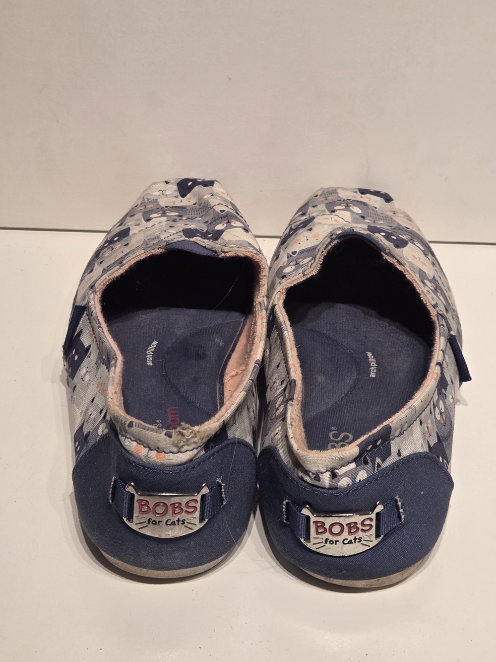 Skechers BOBS Slip-On Shoes in Navy with Gray Cat Print